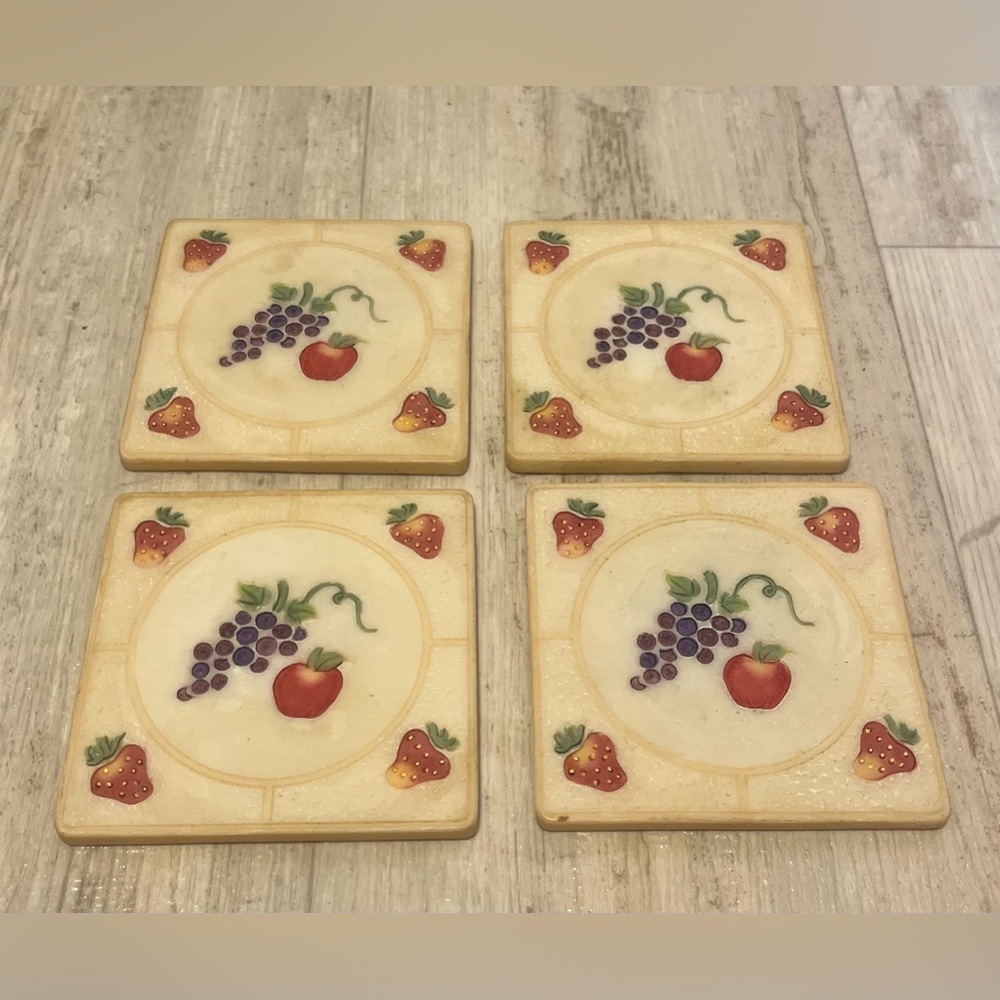 Coasters Set of 4 fruit grapes‎ apple strawberry with cork bottoms